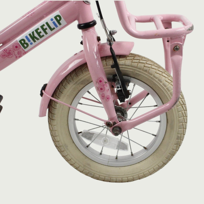 Kinderfiets 4 jaar, 12 inch, 12.105, BikeFlip, kinderfiets met voorrekje, roze fiets, fiets handrem, Optionele zijwieltjes