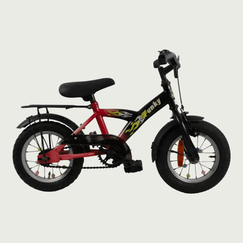 12.114 - BikeFlip, rode 12 inch kinderfiets, terugtraprem, handrem, geen versnellingen, kabelslot, voor kinderen 85-100 cm