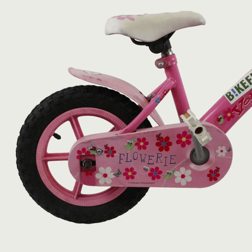12.121 - BikeFlip, 12 inch kinderfiets, roze kinderfiets, veilige peuterfiets, handrem, terugtraprem, zijwieltjes, kabelslot