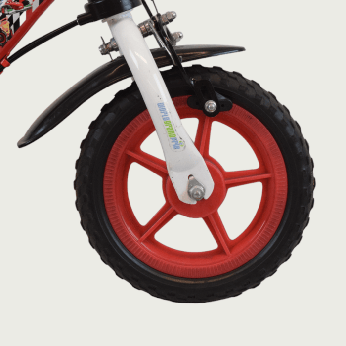 12.123 - BikeFlip, 12 inch kinderfiets, rode kinderfiets, geen versnellingen, Cars fiets, peuterfiets, terugtraprem, handrem