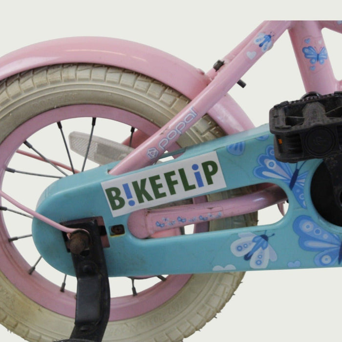 12.128 - BikeFlip, 12 inch kinderfiets, roze kinderfiets, Joop fiets, terugtraprem, zijwieltjes, kabelslot, peuterfiets