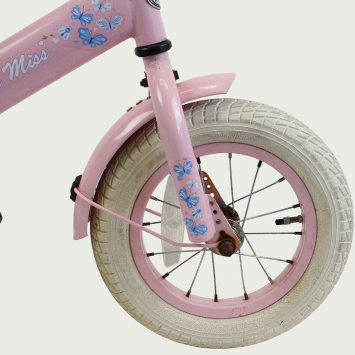 12.128 - BikeFlip, 12 inch kinderfiets, roze kinderfiets, Joop fiets, terugtraprem, zijwieltjes, kabelslot, peuterfiets