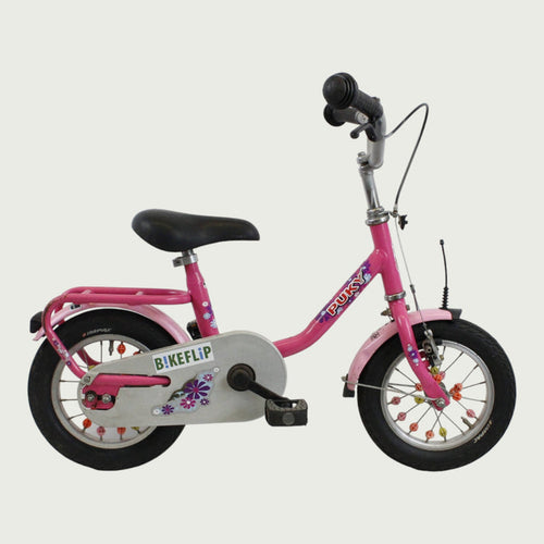 12.134 - BikeFlip, 12 inch kinderfiets, Puky fiets, roze kinderfiets, spaak kraaltjes, terugtraprem, handrem, kabelslot