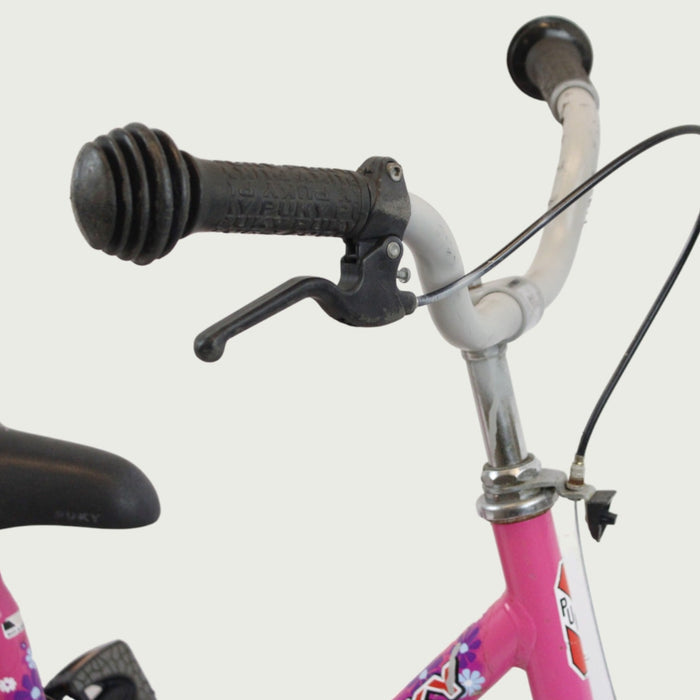 12.134 - BikeFlip, 12 inch kinderfiets, Puky fiets, roze kinderfiets, spaak kraaltjes, terugtraprem, handrem, kabelslot