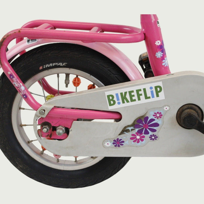 12.134 - BikeFlip, 12 inch kinderfiets, Puky fiets, roze kinderfiets, spaak kraaltjes, terugtraprem, handrem, kabelslot