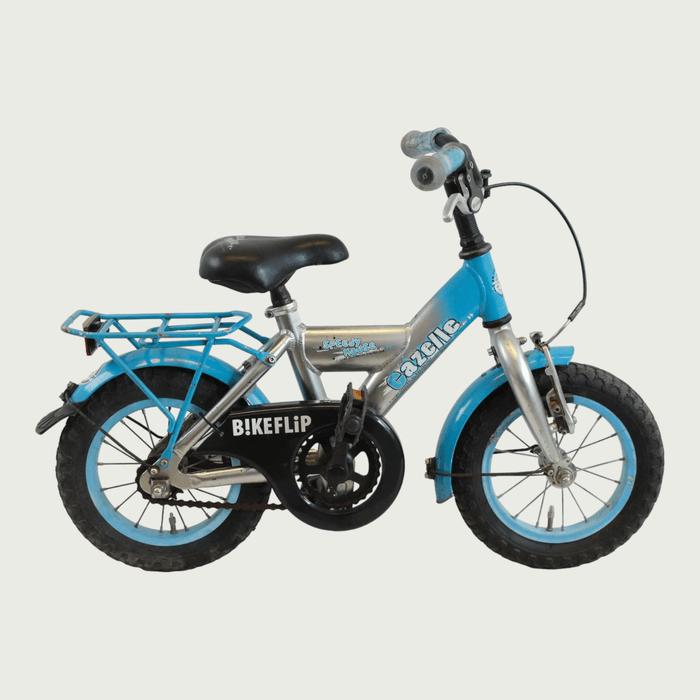 12.150 - BikeFlip, 12 inch kinderfiets, Gazelle fiets, blauwe kinderfiets, avontuurlijke fiets, terugtraprem, handrem