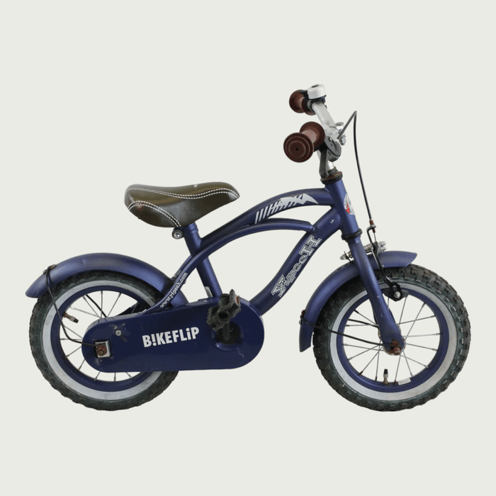 12.151 - BikeFlip, 12 inch kinderfiets, Volare fiets, stoere blauwe fiets, avontuurlijke kinderfiets, terugtraprem, handrem