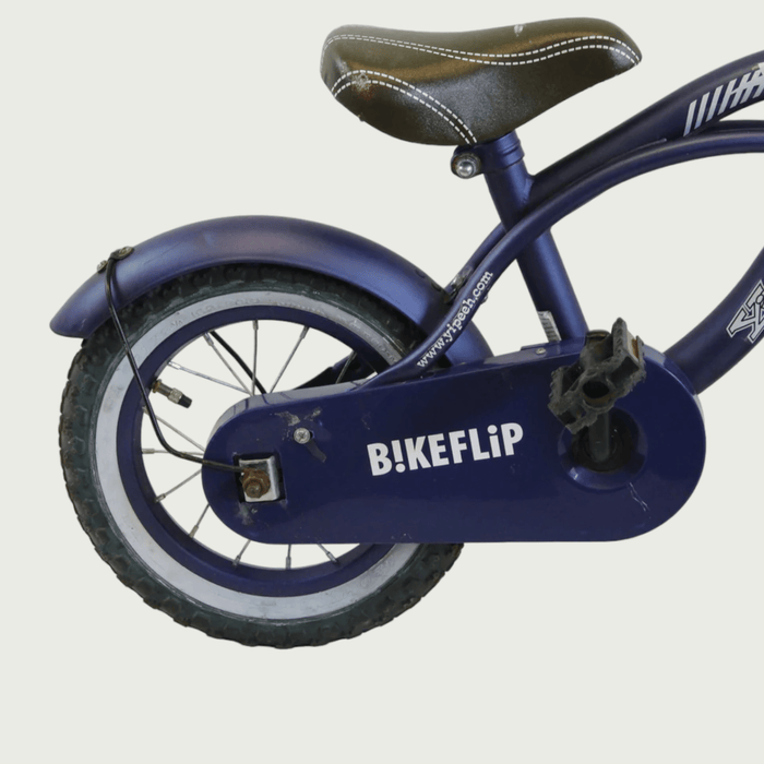 12.151 - BikeFlip, 12 inch kinderfiets, Volare fiets, stoere blauwe fiets, avontuurlijke kinderfiets, terugtraprem, handrem