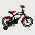 12.158 - BikeFlip, 12 inch kinderfiets, zwarte fiets, rode accenten, terugtraprem, handrem, achterrekje, zijwieltjes