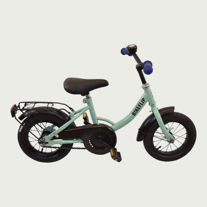 12.160 - BikeFlip, 12 inch kinderfiets, groene fiets, poedercoat, terugtraprem, kabelslot, zijwieltjes, BikeFlip,  3-4 jaar
