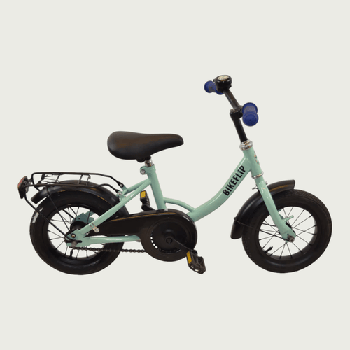 12.160 - BikeFlip, 12 inch kinderfiets, groene fiets, poedercoat, terugtraprem, kabelslot, zijwieltjes, BikeFlip,  3-4 jaar
