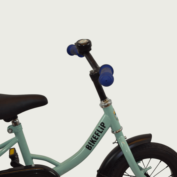 12.160 - BikeFlip, 12 inch kinderfiets, groene fiets, poedercoat, terugtraprem, kabelslot, zijwieltjes, BikeFlip,  3-4 jaar