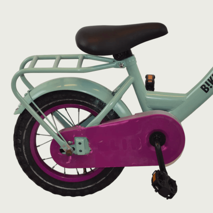 12.162 - BikeFlip, Poedercoat Premium, 12 inch fiets, kinderen 3-4 jaar, groene fiets, terugtraprem, kabelslot