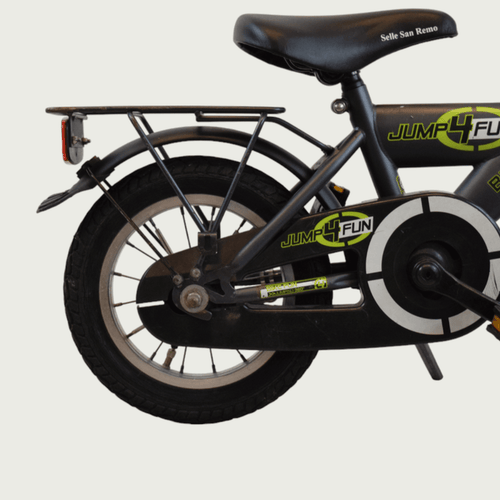 12.176 - BikeFlip, kinderfiets, 12 inch fiets, veelkleurige fiets, terugtraprem, handrem, kabelslot, kinderfiets veelkleurig