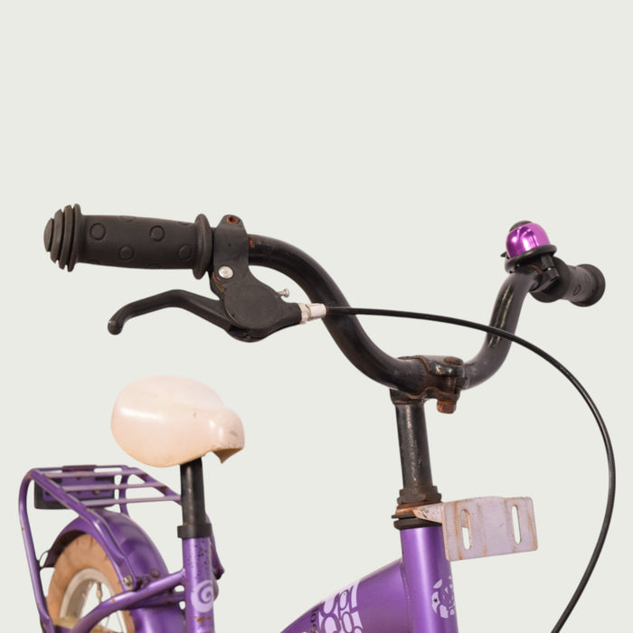 Paarse Loekie kinderfiets, 12 inch.