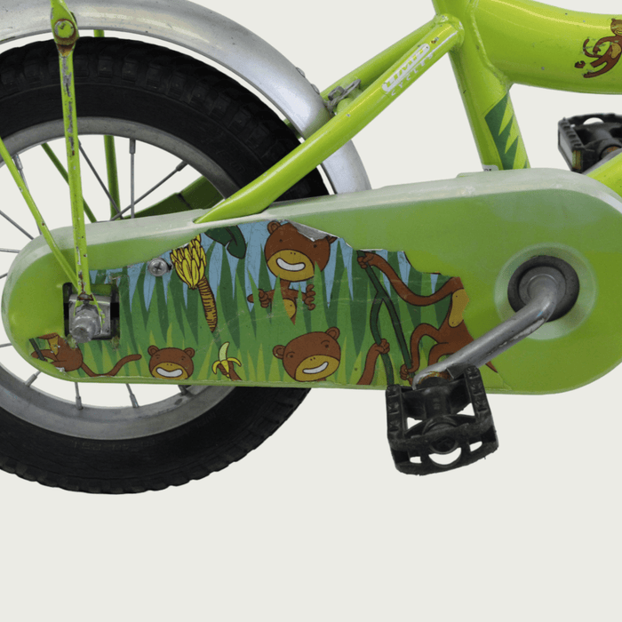 12.28 - BikeFlip, groen, jungle thema, lengte kind: 85-100 cm, terugtraprem, geen versnellingen, kabelslot, geen verlichting