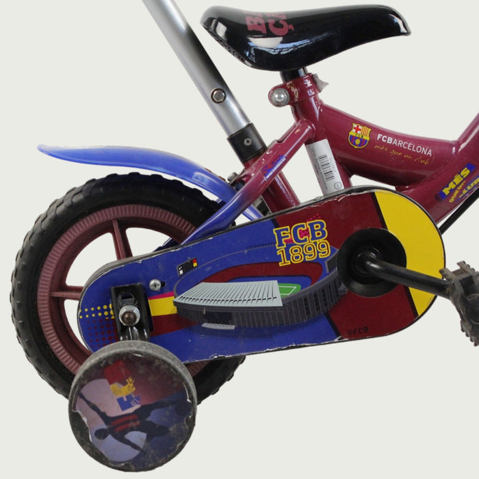 12.55 - BikeFlip, kinderfiets, 12 inch, bruin, blauw, FC Barcelona thema fiets, terugtraprem, handrem, kabelslot, sportief