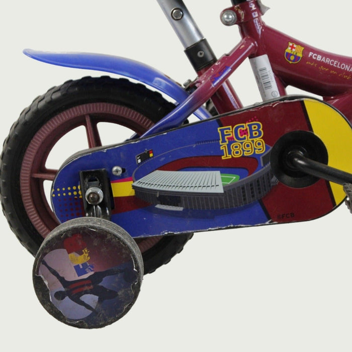 12.55 - BikeFlip, kinderfiets, 12 inch, bruin, blauw, FC Barcelona thema fiets, terugtraprem, handrem, kabelslot, sportief