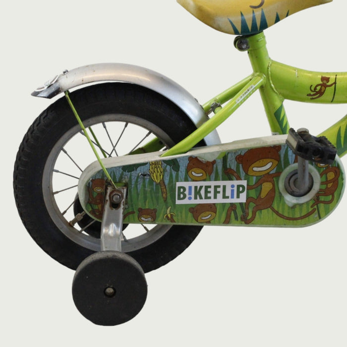 12.58 - BikeFlip, kinderfiets, 12 inch, groene fiets, terugtraprem, handrem, kabelslot, stevig, lichtgewicht, duurzaam