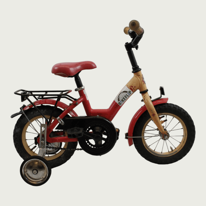 12.63 - BikeFlip, , kinderfiets, 12 inch, bruin, rood, Gazelle fiets, terugtraprem, kabelslot, geen versnellingen