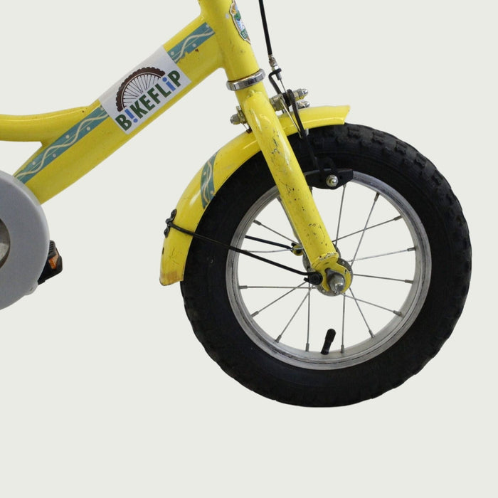 12.64 - BikeFlip, kinderfiets, 12 inch, bruin, rood, Gazelle fiets, terugtraprem, kabelslot, geen versnellingen, stevig