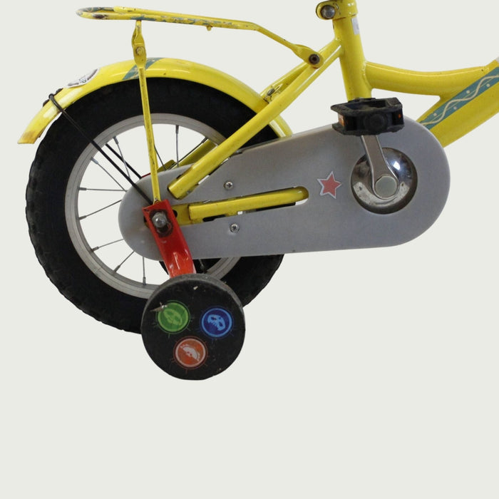 12.64 - BikeFlip, kinderfiets, 12 inch, bruin, rood, Gazelle fiets, terugtraprem, kabelslot, geen versnellingen, stevig