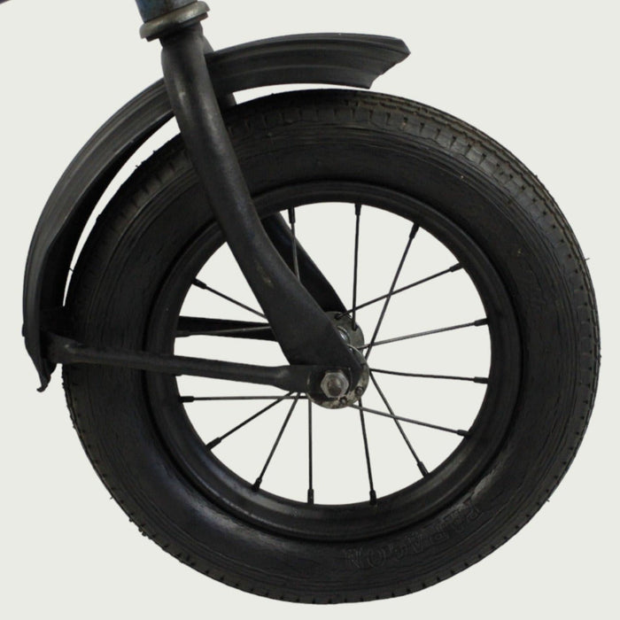 12.66 - BikeFlip, kinderfiets, 12 inch, blauw, tijgerprint handvaten, terugtraprem, geen versnellingen, kabelslot, stevig