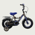 12.82 - BikeFlip, 12 inch kinderfiets, grijs blauwe fiets, terugtraprem, handrem, geen versnellingen, kabelslot, stoer