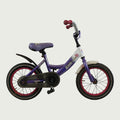 14.29 - BikeFlip, 14 inch fiets, paars wit fiets, terugtraprem, handrem, geen versnellingen, kabelslot, kinderfiets