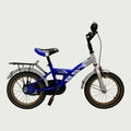 14.2 - BikeFlip, 14 inch fiets, blauw-grijze fiets, vering bij het stuur, terugtraprem, geen versnellingen, kabelslot