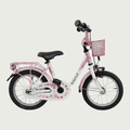 14.32 - BikeFlip , 14 inch fiets, mandje voorop, terugtraprem en handrem, geen versnellingen, kabelslot, roze kinderfiets