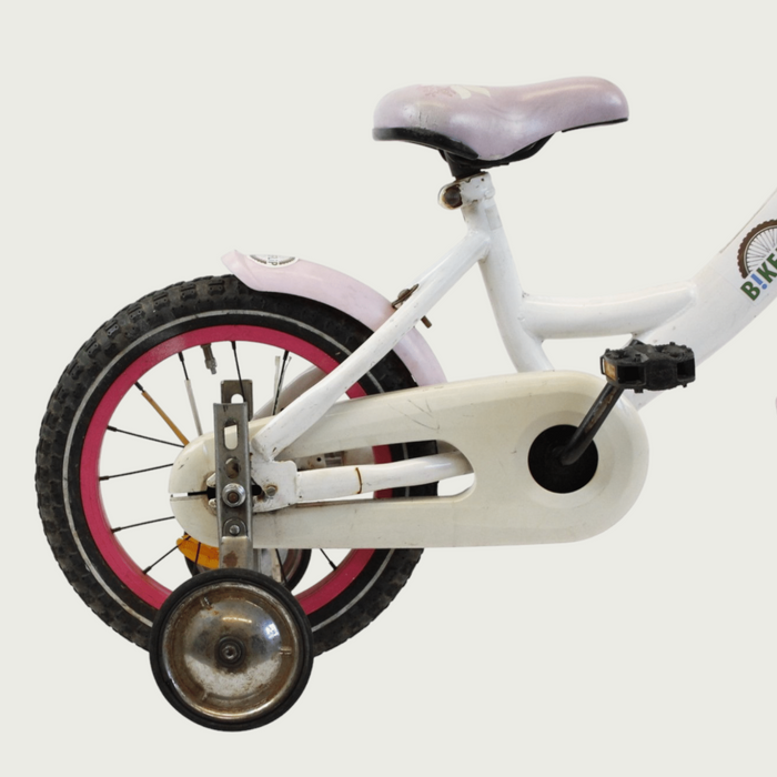14.7 - BikeFlip, 14 inch fiets, vrolijke witte fiets, terugtraprem, geen versnellingen, kabelslot, verlichting