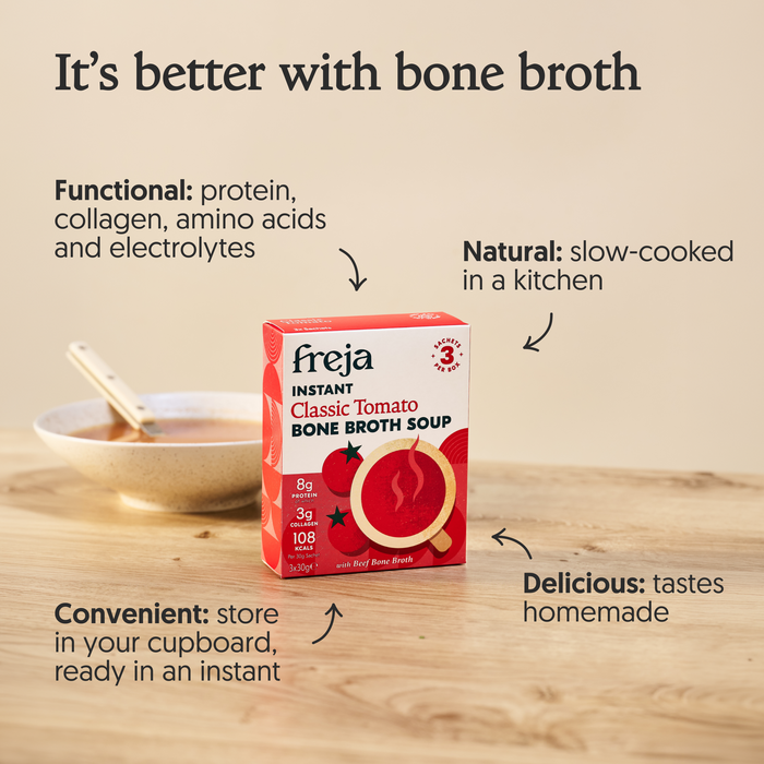 Best of Instant Bone Broth Soup - Spinach & Leek, Classic Tomato, and Thai Chicken